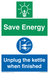Save Energy, Unplug the kettle when finished